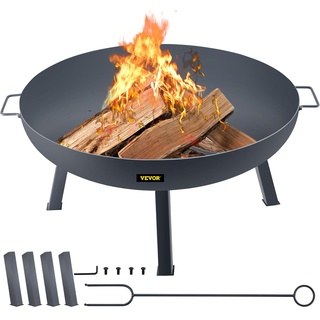 VEVOR Feuerschale, φ 85 cm Feuerkorb 23 cm Tiefe Kohlenstoffstahl Feuerschale 40,5 cm Höhe Feuerstelle Terrasse, Rostfrei und Hitzebeständig Feuerkorb Camping, Feuerstelle Garten BBQ Schwarz