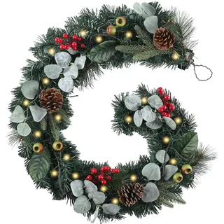 Valery Madelyn 152cm/5ft Weihnachtsgirlande mit Led Lichtern und Timer Funktion, künstliche Weihnachtsdeko für Treppe Tisch Außen Kaminsims Haustür