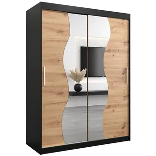 abiks möbel Schwebetürenschrank Schwarz, Eiche Artisan, Kunststoff, Nachbildung, 5 Fächer, 150x200x62 cm Schlafzimmer, Kleiderschränke, Schwebetürenschränke