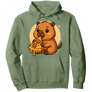 Lustige Capybara Essen Pizza Grafik Jungen Mädchen Capybara Pullover Hoodie, Unisex für Erwachsene, Salbeigrün, L