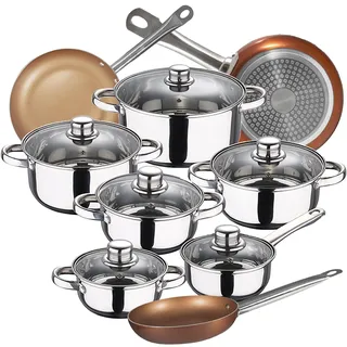 SANIGNACIO Cassel Kochgeschirr, 12-teilig, Edelstahl, mit Pfannen-Set (20/24/28 cm) Professional Chef Copper Plus aus gepresstem Aluminium