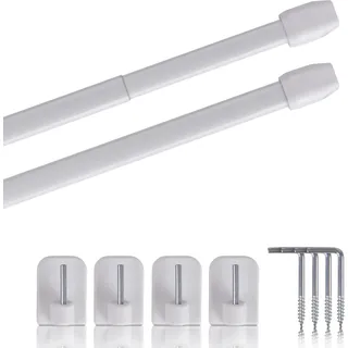 Vitragestangen Perlweiß 80–120 cm ausziehbar (2er-Pack), Scheibenstange mit Selbstklebehaken und Schraubhaken, für Küchen- & Bistrogardinen - Weiß