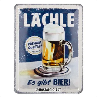 Nostalgic-Art Retro Blechschild, 15 x 20 cm, Lächle, es gibt Bier – Geschenk-Idee als Bar-Zubehör, aus Metall, Vintage Design mit Spruch, Blechschilder Sprüche, Bier-Deko