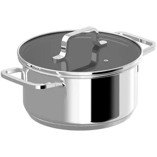 [BERGHOFF1315078] BergHOFF DiNA Kochtopf mit Glasdeckel Helix – PFAS-frei (18 cm) - Silber