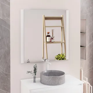 Baikal Badezimmerspiegel, Spiegel mit Holzseite, Option mit und ohne LED, Stile, passend für Badezimmer oder jeden Wohnraum, 90 x 80 cm, weißes Holz
