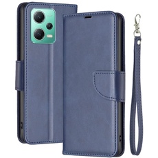 Laybomo Klapphülle für Xiaomi Redmi Note 12, Handyhülle für Redmi Note 12 Leder Tasche Geldbörsen Kartenfächer Stoßfeste Silikon Schutz Brieftasche Hülle für Xiaomi Redmi Note 12, Blau