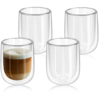 Navaris 4x doppelwandige Gläser 450ml - Thermogläser für Cappuccino Latte Macchiato Tee Wasser Cola Cocktails - 4er Set Kaffeegläser Borosilikat