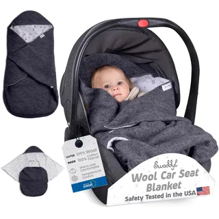 Swaddyl WOLLWALK Einschlagdecke Babyschale - Baby Fußsack - Maxi-Cosi Decke - Einschlagdecken für Kinderwagen - Neugeborene bis 11 Monaten aus 100% Wolle (Dunkelgrau)