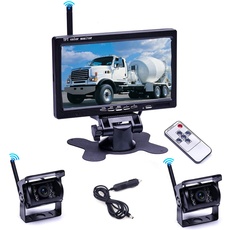 Drahtloses Rückfahrkamera Set mit 7-Zoll Monitor, 2 rückfahrkamera IP68 wasserdichte IR-Nachtsicht Wireless Auto Kamera, für RV Truck Bus PKW LKW-Wohnmobile 12V-24V