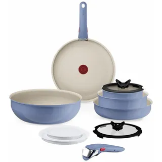 Tefal Ingenio Serenity Kochgeschirr-Set 11-teilig – stapelbar und platzsparendes Set aus Aluminium, Mineralia Antihaftversiegelung, abnehmbarer Griff, für alle Herdarten inkl. Induktion, Blue Salt