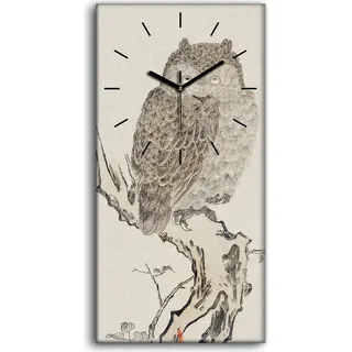 Leinwand Wanduhr Wandkunst Uhr 30x60 Malerei Zweig Tiere Vögel Eule Vögel Kunst - schwarze Hände - Weiß