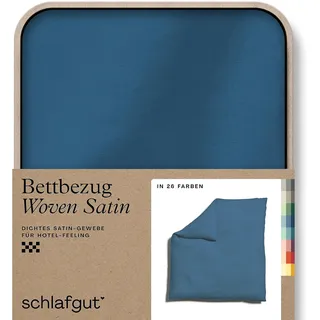 schlafgut Woven Satin Bettwäsche 200x200cm Bettdecke Bezug einzeln, Blue Mid Uni in Hotelqualität mit 100% Baumwolle