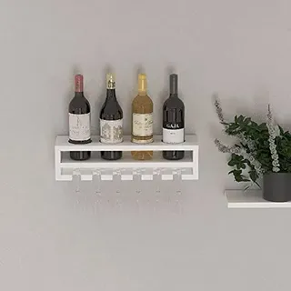 Homemania Poseidon Flaschenhalter – Weinkühler, Glashalter – für Küche und Wohnzimmer – Weiß aus Holz, 48 x 13,8 x 12 cm