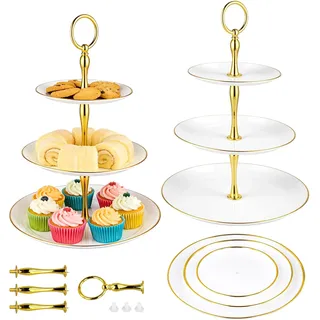 FUNSUEI 3 Stück Etagere 3 Etagen Weiß, Cupcake Ständer Kunststoff, Hochzeit Tortenständer Kuchenständer für Torten, Cupcakes und Muffins