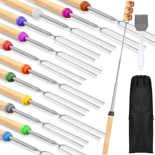12 Stück Teleskop Grillspieße Edelstahl 30-81cm, Grillspieße Teleskop Marshmallow Spieße Ausziehbar Stöcke Roasting Sticks Schaschlikspieße, für Camping Grill,Gartenparty (12 Stück)