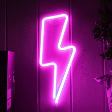 Lightning Bolt Neonschilder, LED Lightning Neon Sign, Lightning Bolt Wall Neonschild, batterie- oder USB-betriebenes Neonschild, Lightning Bolt Neonlichter für Schlafzimmer, Weihnachten (Rosa)