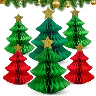 6 Stück Papier Tannenbaum, Wiederverwendbare Weihnachtsbäume, Wabenbälle Weihnachten Deko, 3D Papier Weihnachtsbaum Grün Rot für Tischdeko Weihnachten, Tannenbaum Deko zum Hängen oder Stellen