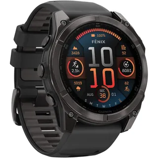 Garmin fenix 8 AMOLED 51 mm sapphire, schwarz / carbongrau DLC Titan mit QuickFit Silikon-Armband 26 mm