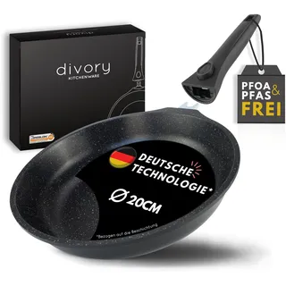 DIVORY kleine Bratpfanne 20 cm – Antihaftbeschichtung, abnehmbarer Griff – Für alle Herdarten geeignet, auch Induktion – Aluminium Pfanne inkl. Pfannenschoner – Frei von PFOA & PFOS