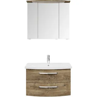 Saphir Badmöbel-Set »Serie 4010 2-teilig Keramik-Waschtisch mit LED-Spiegelschrank« Set, braun