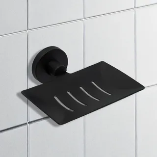 IPEA Seifenschale aus schwarzem Metall Wandmontage – kein Bohren erforderlich – modernes Design – Seifenhalter für die Wand zum Kleben im Badezimmer, Dusche, Küche, Haus – Seifen- oder Schwammhalter