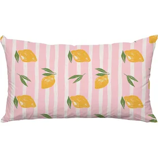 Dekokissen QUEENCE "Zitronen Rosa", rosa weiß, bedruckt gemustert gestreift, B:60cm L:40cm, Polyester, Dekokissen_Sitzkissen_Kissenhüllen, Dekokissen, Premium Outdoor Kissenbezug; Format: 60x40 cm