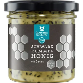 Ölmühle Solling Honigzubereitung mit Schwarzkümmelsamen und gefiltertem Schwarzkümmelöl Honig 180 g