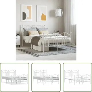 The Living Store Bettgestell mit Kopf- und Fußteil Metall Weiß 120x200 cm - Weiß