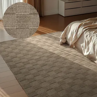 Villeroy & Boch Wollteppich »Scala« rechteckig 10 mm Höhe Handgewebt, Wolle, Kariert, Natur, 3D-Struktur, Karo, Wohnzimmer