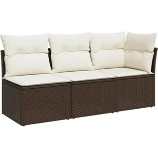 vidaXL Gartensofa mit Kissen 3-Sitzer Braun Poly Rattan - Creme