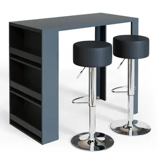 Vicco Bartisch-Set Anthrazit 57 x 117 cm mit 2 Barhockern , Holzwerkstoff , 3 Fächer , Rechteckig,Rechteckig , 57x106x117 cm , Esszimmer, Barmöbel, Barschränke & Theken