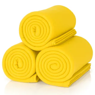 ALCLEAR 3 Stück Oeko Tex Fleecedecken, Farbe: gelb, tolle Größe 130x160 cm, über 200 g/m2, Sofadecke Couchdecke Wohndecke, Picknickdecke Sofaüberwurf Decke