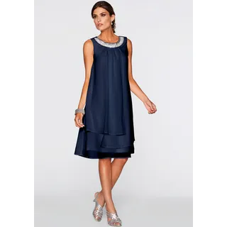 Chiffonkleid BONPRIX, Damen, Gr. 36, N-Gr, blau (dunkelblau), Obermaterial: 100% Polyester. Futter: 100% Polyester, festlich, loose fit, Kleider Chiffonkleid, festliches Kleid, mit Strassstein-Applikation, aus Chiffon, Topseller