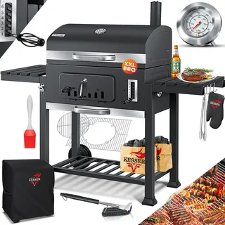 KESSER® Grill Grillwagen XXL Holzkohlegrill mit Deckel, Rädern, Edelstahl-Griff, Grillrost und Thermometer Holzkohle kohlegrill Wagen groß Kohle BBQ Barbeque Camping, Terrasse, Garten