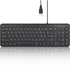 Perixx PERIBOARD-213U Kompakttastatur Filiare – Chiclet Tastatur mit leisen Scherentasten und Multimedia-Tasten für Windows – Französisches AZERTY – Schwarz