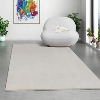 Mia's Teppiche Comfort Moderner Flauschiger Kurzflor Teppich, Anti-Rutsch Unterseite, Waschbar bis 30 Grad, Super Soft, Felloptik, Beige, 120 x 160 cm