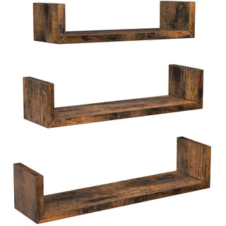 VASAGLE Wandregale in U-Form, 3er Set, Schweberegale im Vintage-Stil, Wandmontage, für Dekos, Wohnzimmer, Schlafzimmer und Büro, vintagebraun LWS034X01, 0194343103792