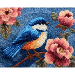 AMBATTERY Tier Knüpfteppich Cartoon-Blumen Und Vögel 23x16in | Diy-Teppich-Set Für Erwachsene Und Ältester Kreuzstich-Sets Teppiche-Handarbeit Für Anfänger Heimdekoration