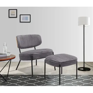 Home affaire Loungesessel »Lovberg in Cord und Easycare-Bezug« eleganter Sessel mit Hocker, grau