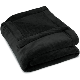 CELINATEX Flauschige Kuscheldecke XXL 220 x 240 cm schwarz Decke Sofa warm Wohndecke weich Mikrofaser Fleece Oeko-TEX Montreal