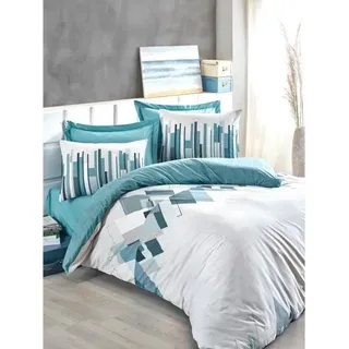 L'essentiel Nesto Bettwäsche-Set Petrolgrün 240 x 220 cm + 60 x 60 cm