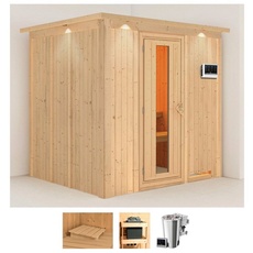 Bild Sauna »Dima«, (Set), 3,6-kW-Bio-Plug & Play Ofen mit externer Steuerung beige