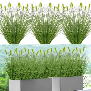 DEMIUKO 20 Bündel Kunstpflanzen Wie Echt Künstliche Pflanzen Außenbereich Kunstgras 43cm Grün Pampasgras Wetterfest Balkonpflanzen UV-beständige Outdoor Dekogras für Draußen Garten Topf Haus Deko