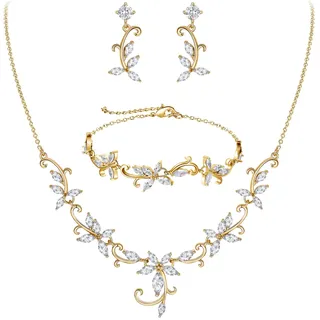 Clearine Braut Schmuck-Set für Damen Marquise Zirkonia CZ Statement Halskette, Ohrringe und Armband-Set für Hochzeit Party Klar Silber-Ton