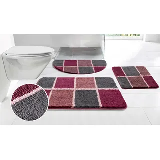 my home Badematte »Anna mit Kachelmuster, Badvorleger, Badezimmer Teppich, Duschvorleger« Höhe 20 mm rutschhemmend beschichtet strapazierfähig Badteppich, Hoch-Tief Effekt, Modern, Weich, lila