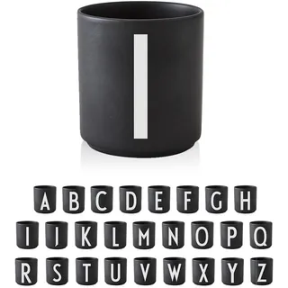 Design Letters Tasse A–Z Schwarz | Geschenk Mama & Papa | Muttertag & Vatertag Geschenk | Geburtstagsgeschenk für Männer & Frauen | Kaffeetassen, Kaffeebecher Porzellan | Schwarz Tassen 250 Ml