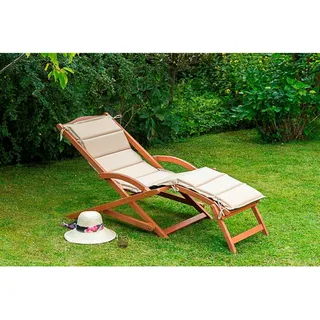 Gardenson Gartenliege , Grün, Beige, Eukalyptusholzfarben , Holz , Eukalyptusholz , Hartholz , Füllung: Polyurethan (Pur) , 69x69x158 cm , FSC 100% , Auflage, klappbar , Holzmöbel, Sitzgelegenheiten Holz, Gartenliegen Holz