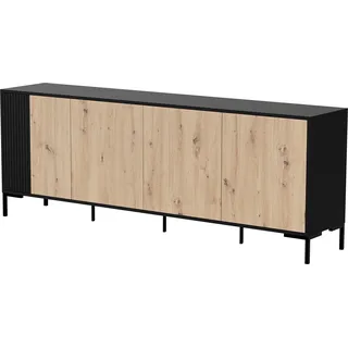 Furniture24 Sideboard Merci 200 Kommode 200 X 74 X 40 Cm 4 Türiger Artisan Eiche/Schwarz