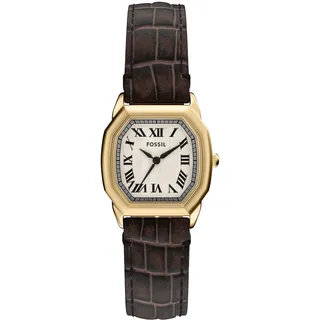Fossil Quarzuhr »HARLOW« Armbanduhr, Damenuhr, Lederarmband, analog, goldfarben