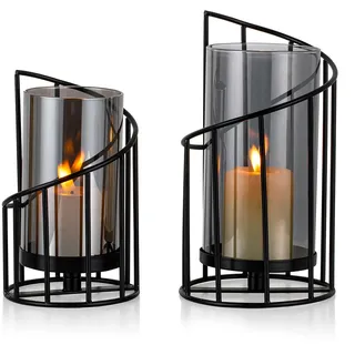 Staymoment Windlicht Schwarz Deko Modern: 2er Set Kerzenständer Metall Windlicht Outdoor Kerzenhalter Tischdeko Wohnzimmer Badezimmer Garten Windlichter Draußen und Drinnen für Stumpenkerze